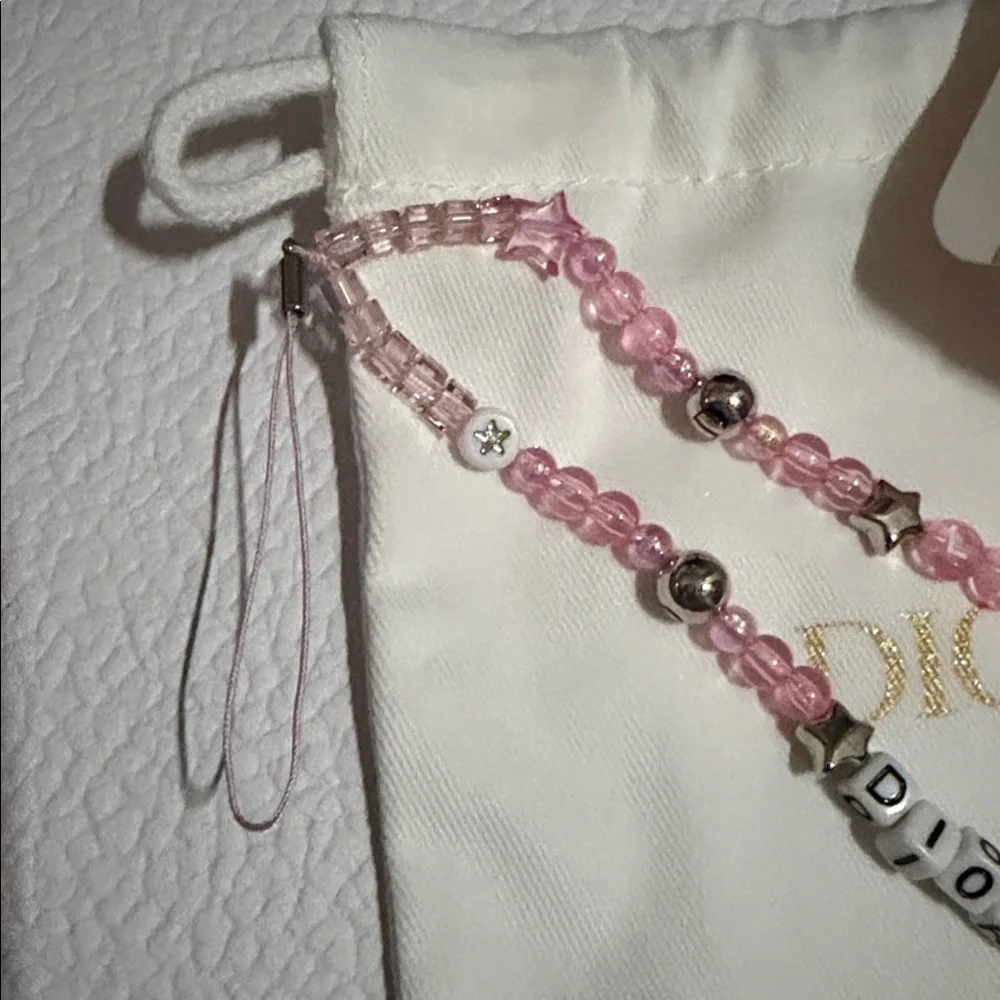 Dior Pink and Silver Beaded phone charm
